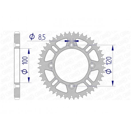 Couronne AFAM 53 dents alu pas 428 type 15104