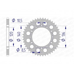 Couronne AFAM 45 dents alu pas 520 type 17404