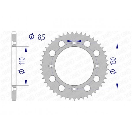 Couronne AFAM 55 dents alu pas 420 type 11104 Honda