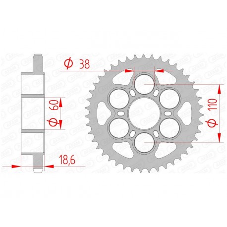 Couronne AFAM 43 dents acier pas 525 type 50801 Ducati