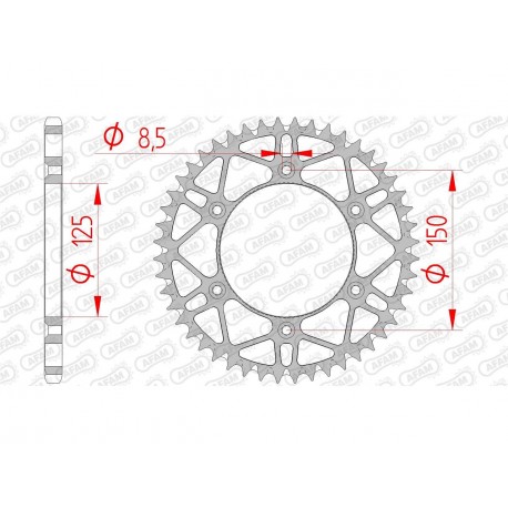 Couronne AFAM 50 dents acier ultra-light pas 520 type 71304SLK