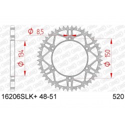 Couronne AFAM 49 dents acier ultra-light pas 520 type 16206SLK