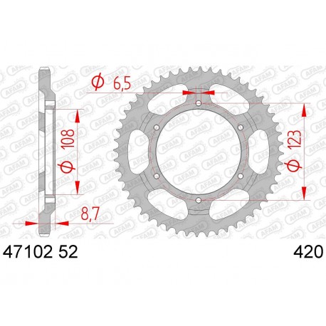 Couronne AFAM 52 dents acier pas 420 type 47102