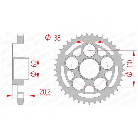 Couronne AFAM 39 dents acier pas 525 type 50800 Ducati