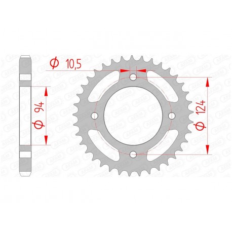 Couronne AFAM 34 dents acier pas 530 type 10505 Honda CB500