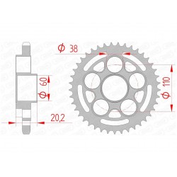 Couronne AFAM 43 dents acier pas 525 type 50800 Ducati