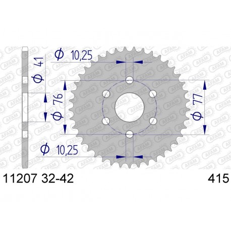 Couronne AFAM 38 dents alu pas 415 type 11207 Honda NSF250R