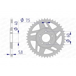 Couronne AFAM 44 dents alu pas 415 type 72103N KTM