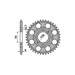 Couronne PBR 36 dents acier standard pas 520 type 247