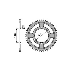 Couronne PBR 46 dents acier standard pas 428 type 4372