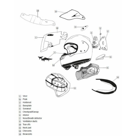 Coiffe CHASER-X ARAI casque intégral 7mm