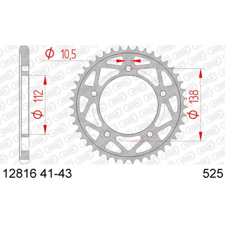 Couronne AFAM 42 dents acier pas 525 type 12816 Yamaha YZF-R1