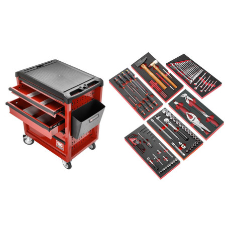 Servante mobile d'atelier à six modules FACOM rouge 101 outils