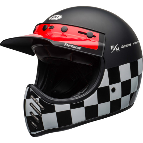 Casque BELL Moto-3 Fasthouse Checkers Matte/Gloss Black/White/Red taille S