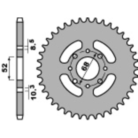 Couronne PBR 38 dents acier standard pas 520 type 801