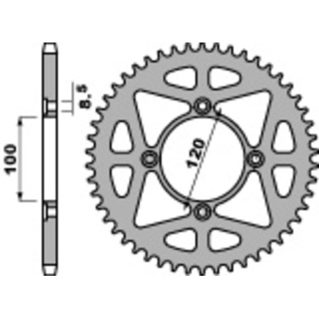 Couronne PBR 54 dents acier standard pas 428 type 4478