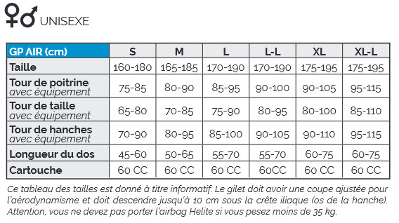 airbag helite guide des tailles